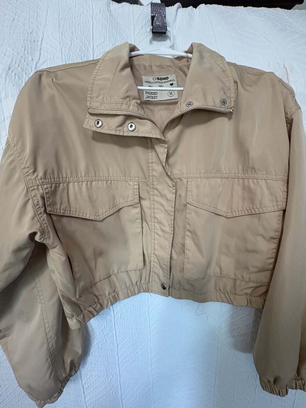 Cisono Padded Jacket Khaki Cropped Utility Anorak Coat Size M